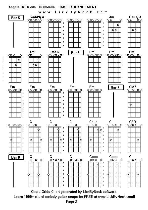 Chord Grids Chart of chord melody fingerstyle guitar song-Angels Or Devils - Dishwalla   - BASIC ARRANGEMENT,generated by LickByNeck software.